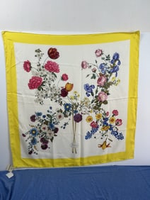 Authentic Gucci Silk Floral Scarf (Yellow Trim) NWT