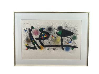 Joan Miro, Lithograph titled "Surrealist Birds", Framed