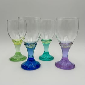Fire & Light Recycled Glass Wine Goblets Signed Set of 4