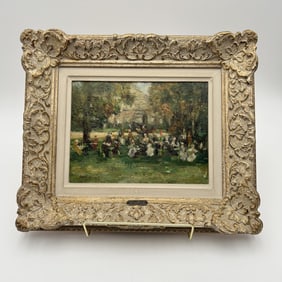 "Restaurant de la Cascade au Bois de Boulogne", by Gabriel Spat framed oil on canvas board
