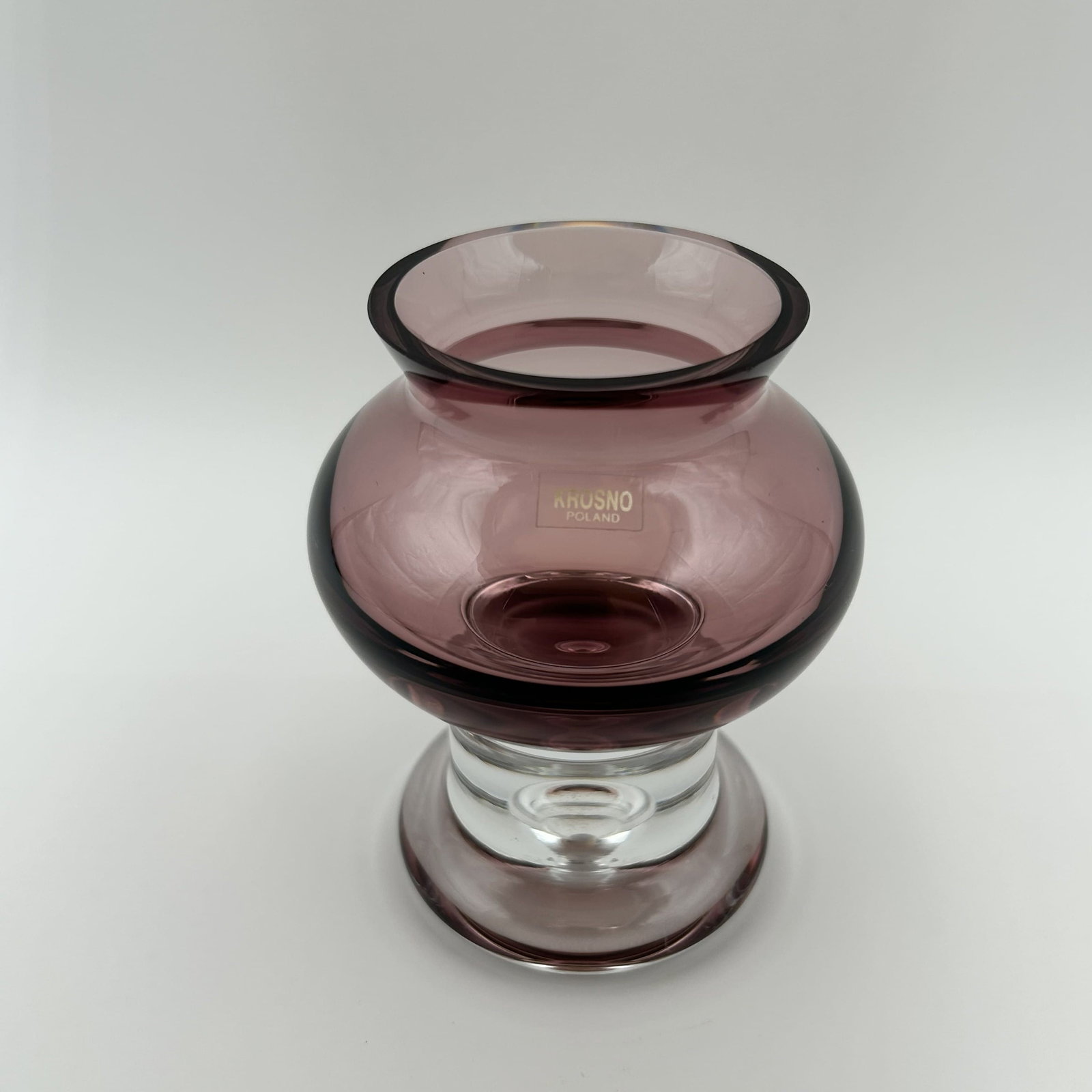 KROSNO Poland Purple Glass Suspended Bubble Vase: KROSNO Poland purple glass suspended bubble vase is vintage mid-century hand blown. Beautiful art glass in mint condition, no chips or cracks. From the 1980s.