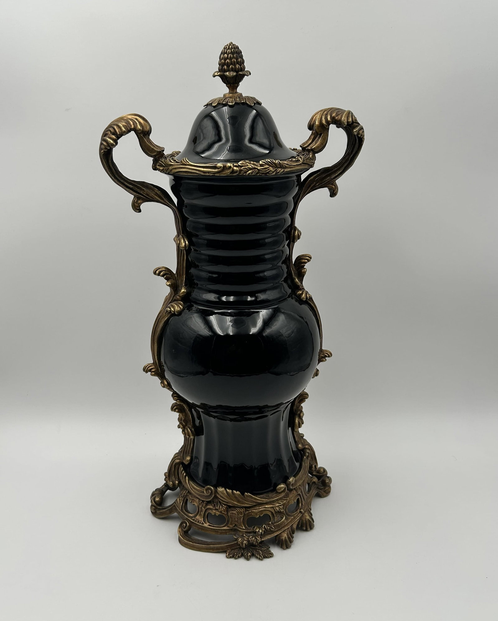 Black Neo-Classical Porcelain Bronze Lidded Urn (1 of 9)