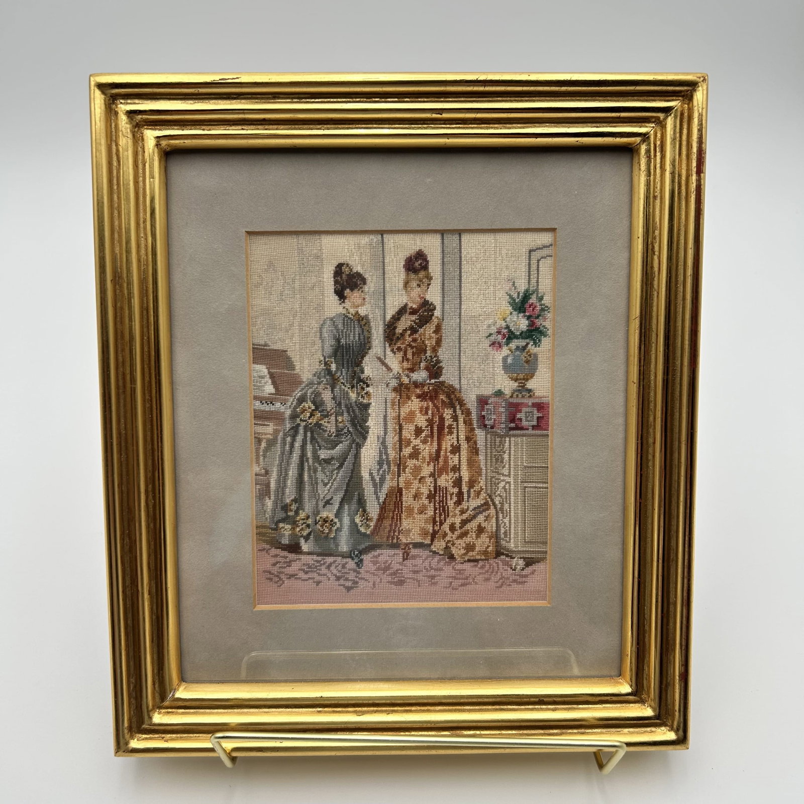 Vintage "Petit Point" embroidery, Framed under Glass (1 of 6)