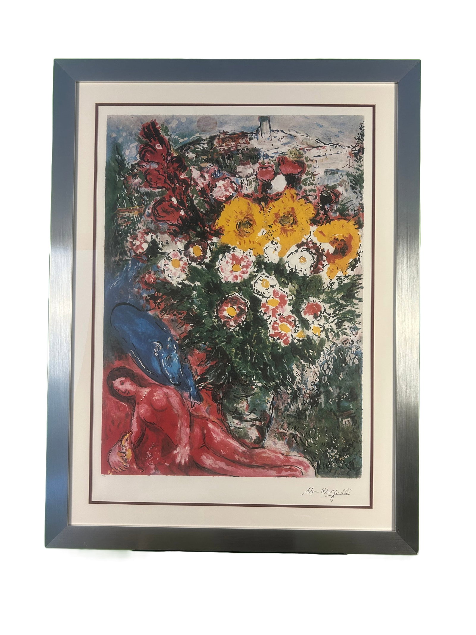 "Yellow Bouquet" by Marc Chagall, w/ COA: Signed Offset Lithograph by Marc Chagall, called "Yellow Bouquet", with Certificate of Authenticity (COA).