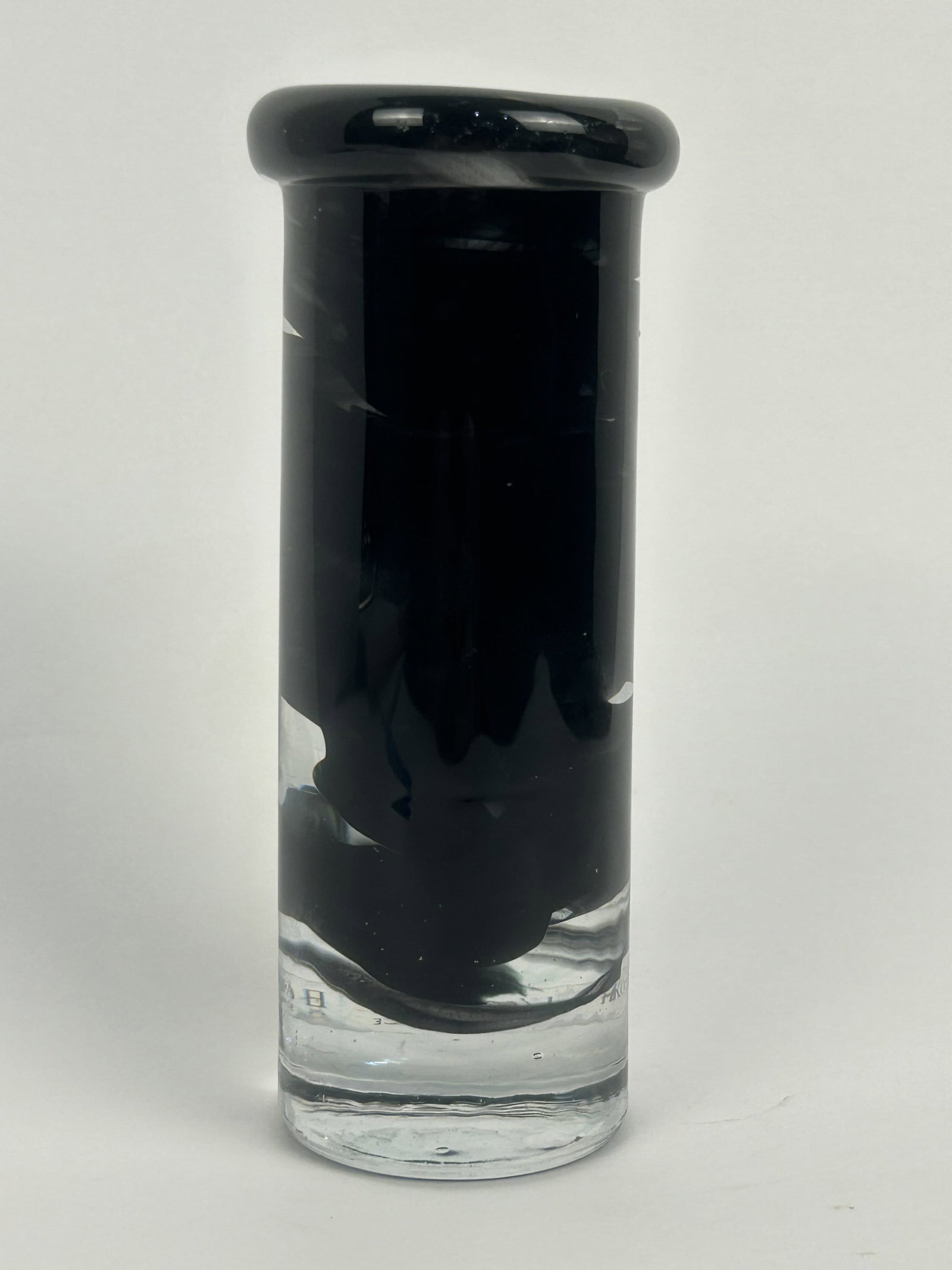 Swedish Kosta Boda Art Glass Candle Holder by Ehrner: Kosta Boda Candle Holder, Swirl Clear/Black, by Anna Ehrner. 2000-2009