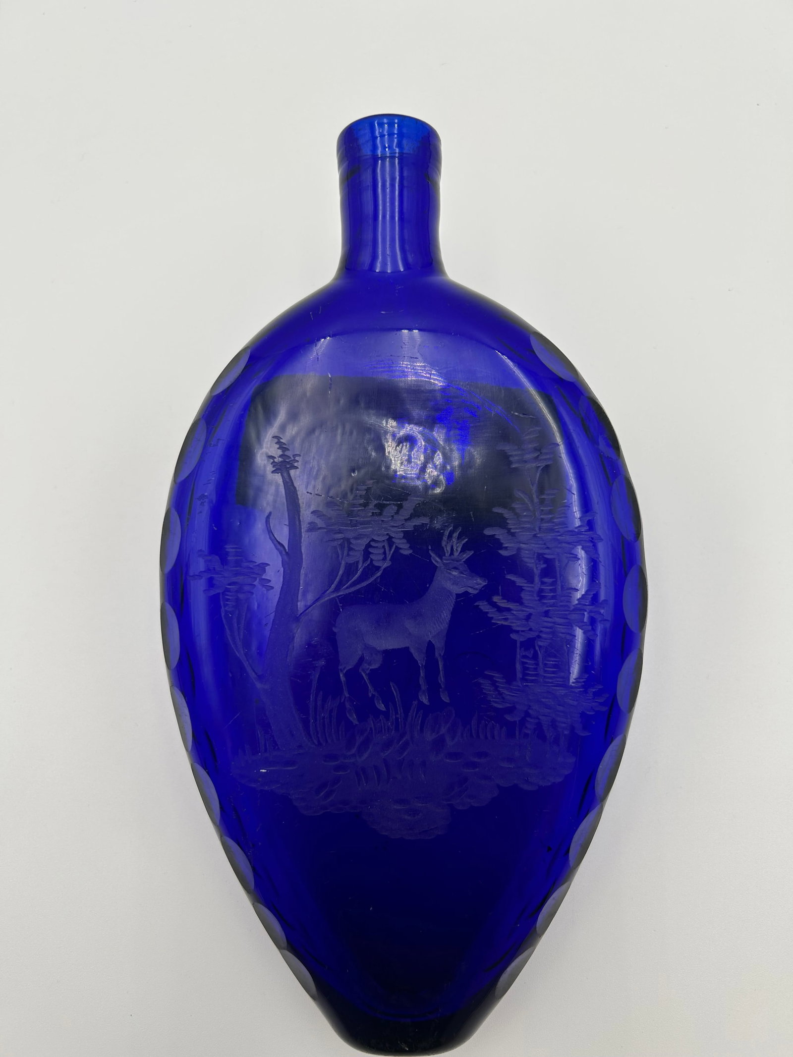 Vintage Cobalt Blue Glass Bottle with Reindeer and Beautifully Edged on Sides (1 of 6)