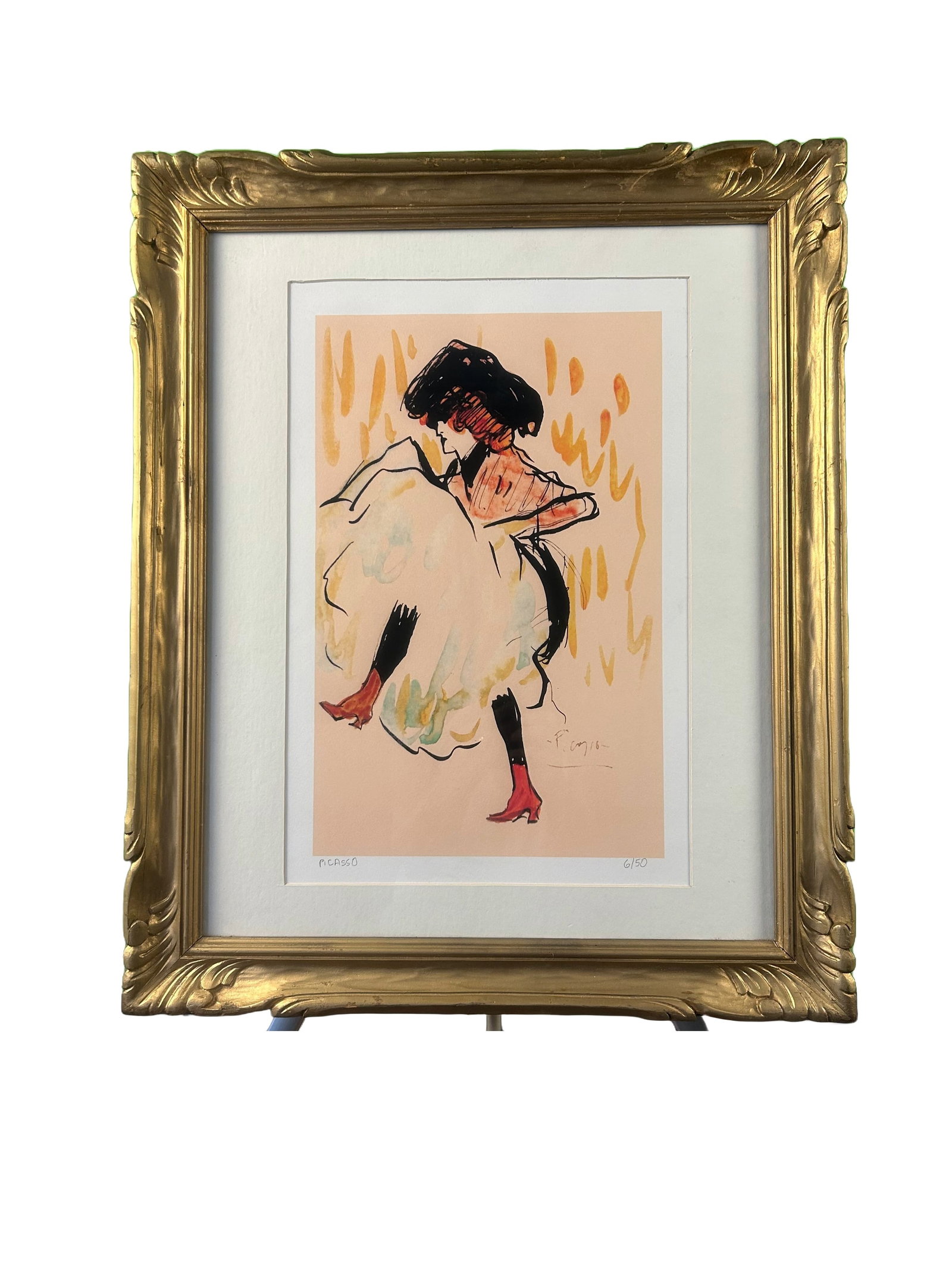 "Cancan Dancer" by Pablo Picasso Framed: Giclee print titled "Cancan Dancer" by Pablo Picasso on watercolor paper, limited edition numbered 6/50.