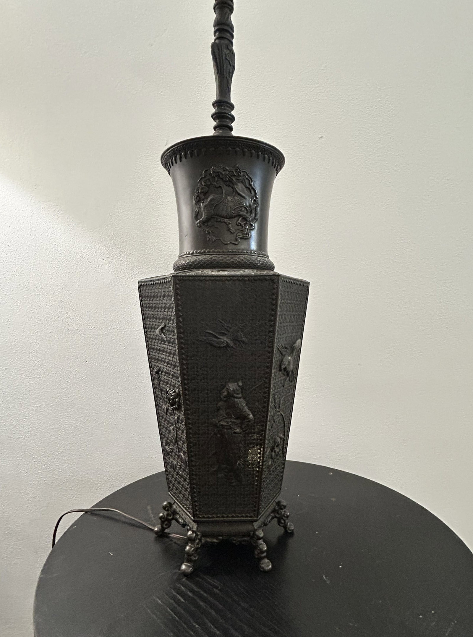 Vintage Hexagonal Base Table Lamp with Detailed Relief Carvings (1 of 5)