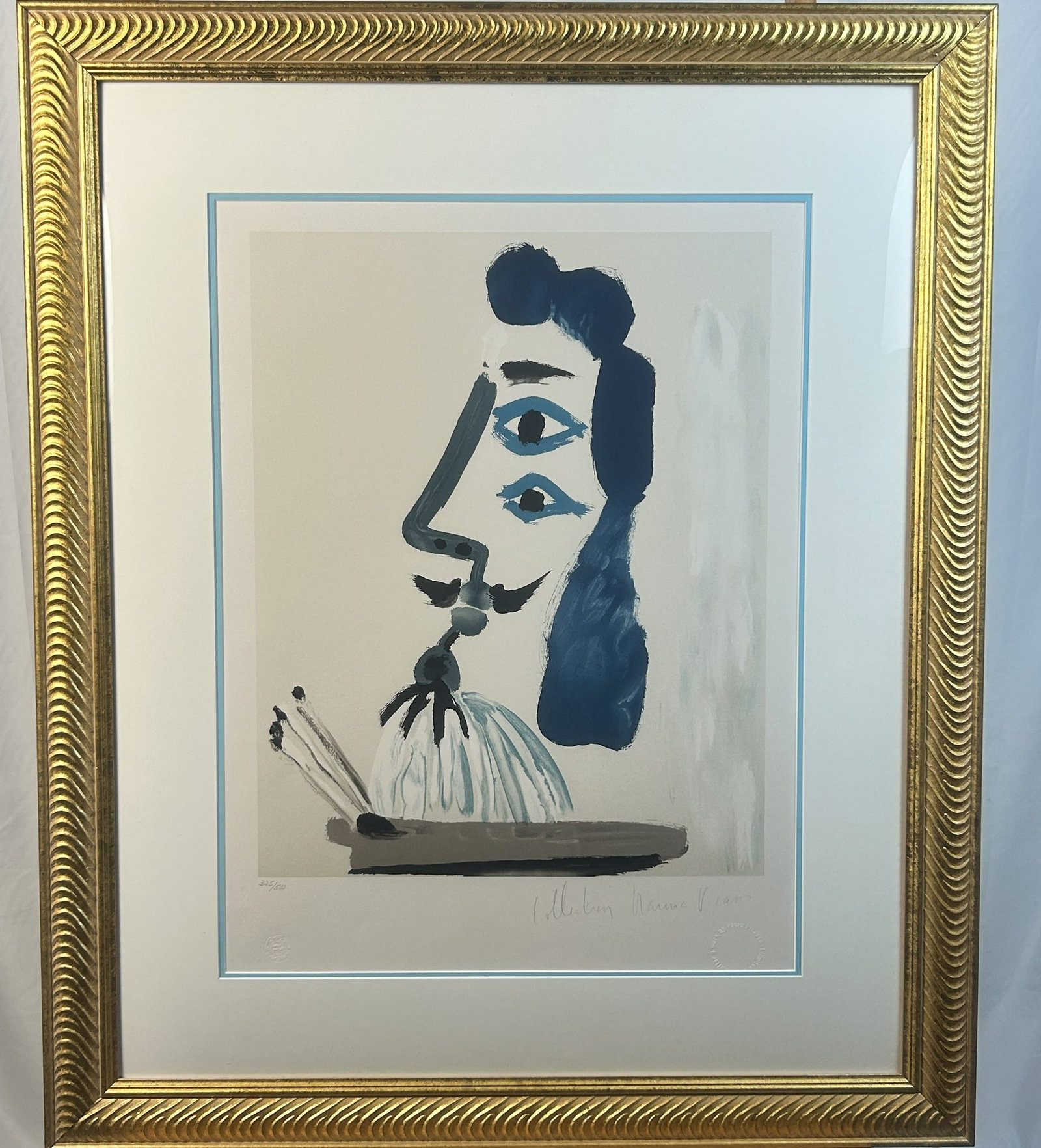 After Pablo Picasso's "Le Peintre et sa Palette": This artwork is a lithograph reproduction titled "Le Peintre et sa Palette" (The Painter and his Palette) after Pablo Picasso. The original painting was executed in 1967, and this lithograph is part o