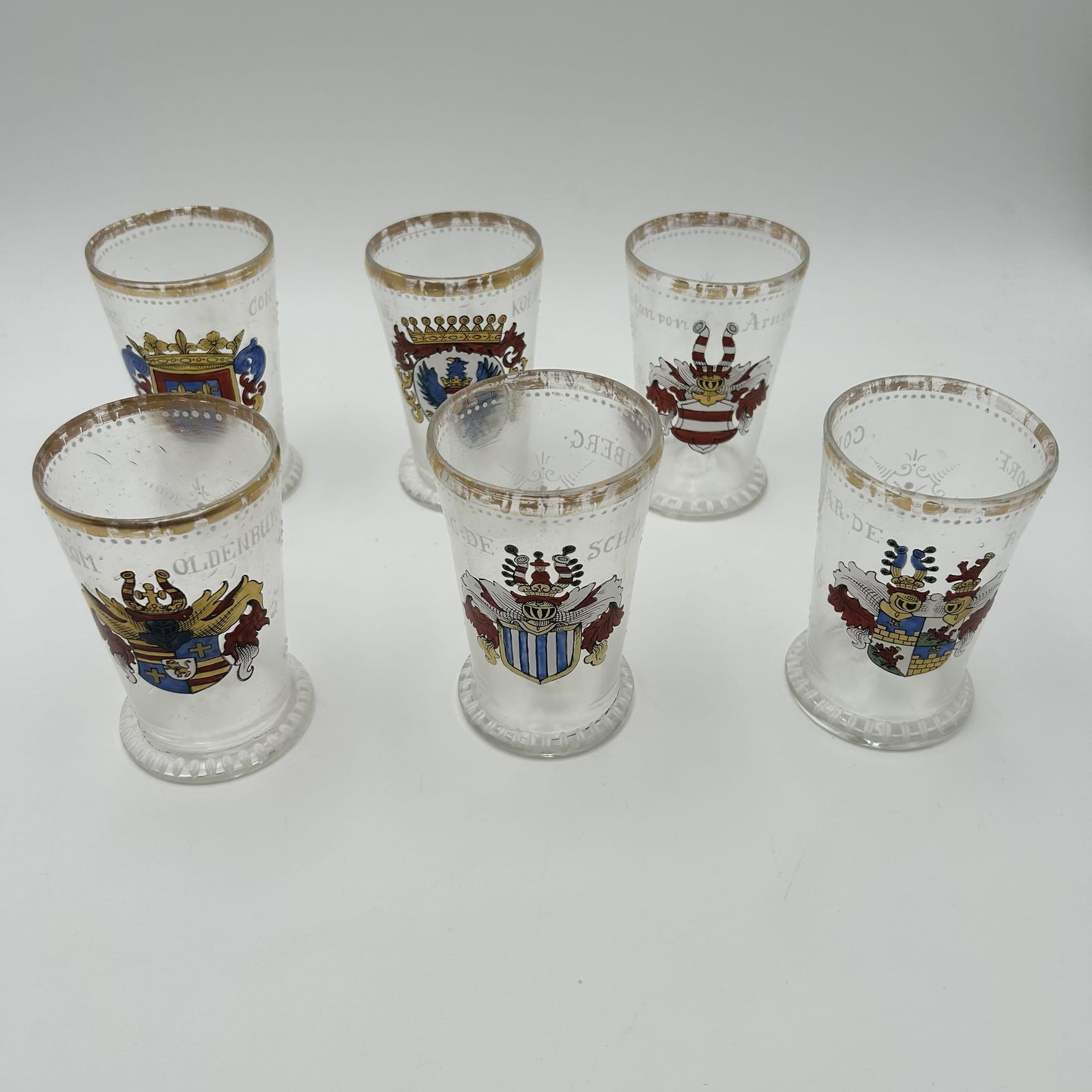 Six (6) Fritz Heckert German Silesian Historismus Hand Enameled Armorial Beaker Antique (1 of 8)