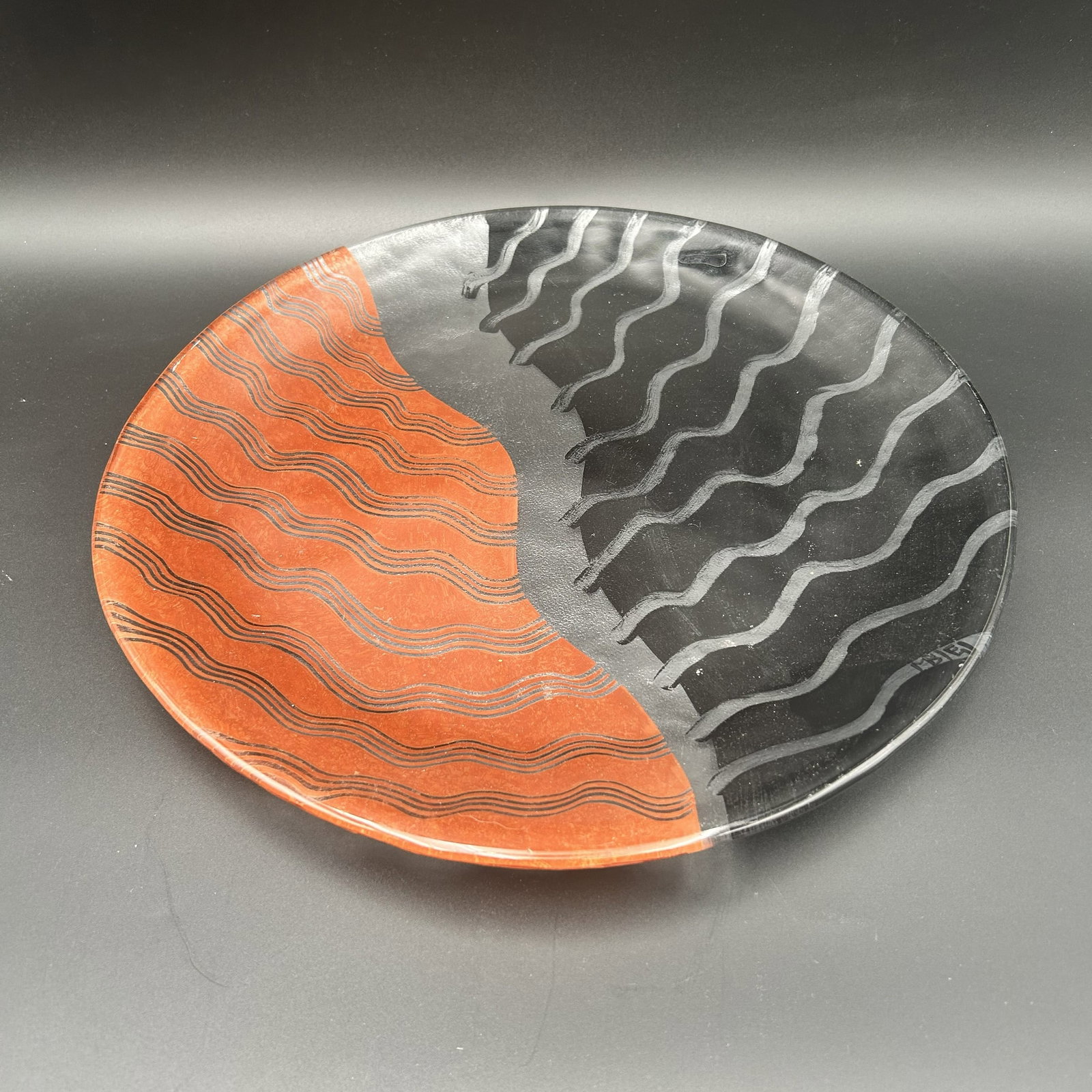 Kosta Boda Sweden Tonga Platter Stripes Signed: This is a Kosta Boda Sweden Tonga Platter Stripes, signed by Monica Backstrom. Dimensions: 15" Diameter