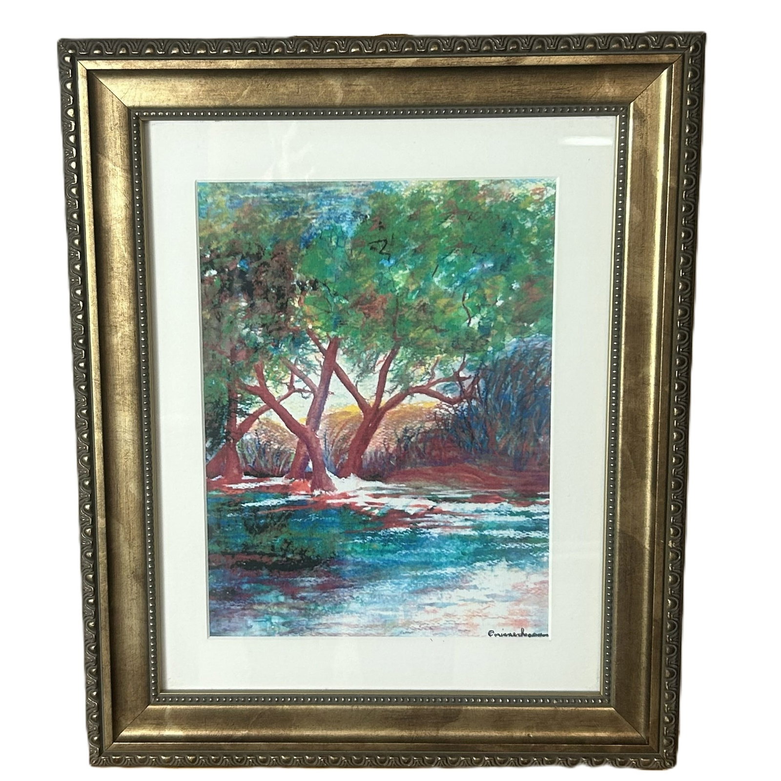 Landscape Watercolor, by Corinne Ingerman: This is a framed landscape watercolor painting by the South Florida-based artist, Corinne Ingerman. Dimensions - 14" W x 17" H