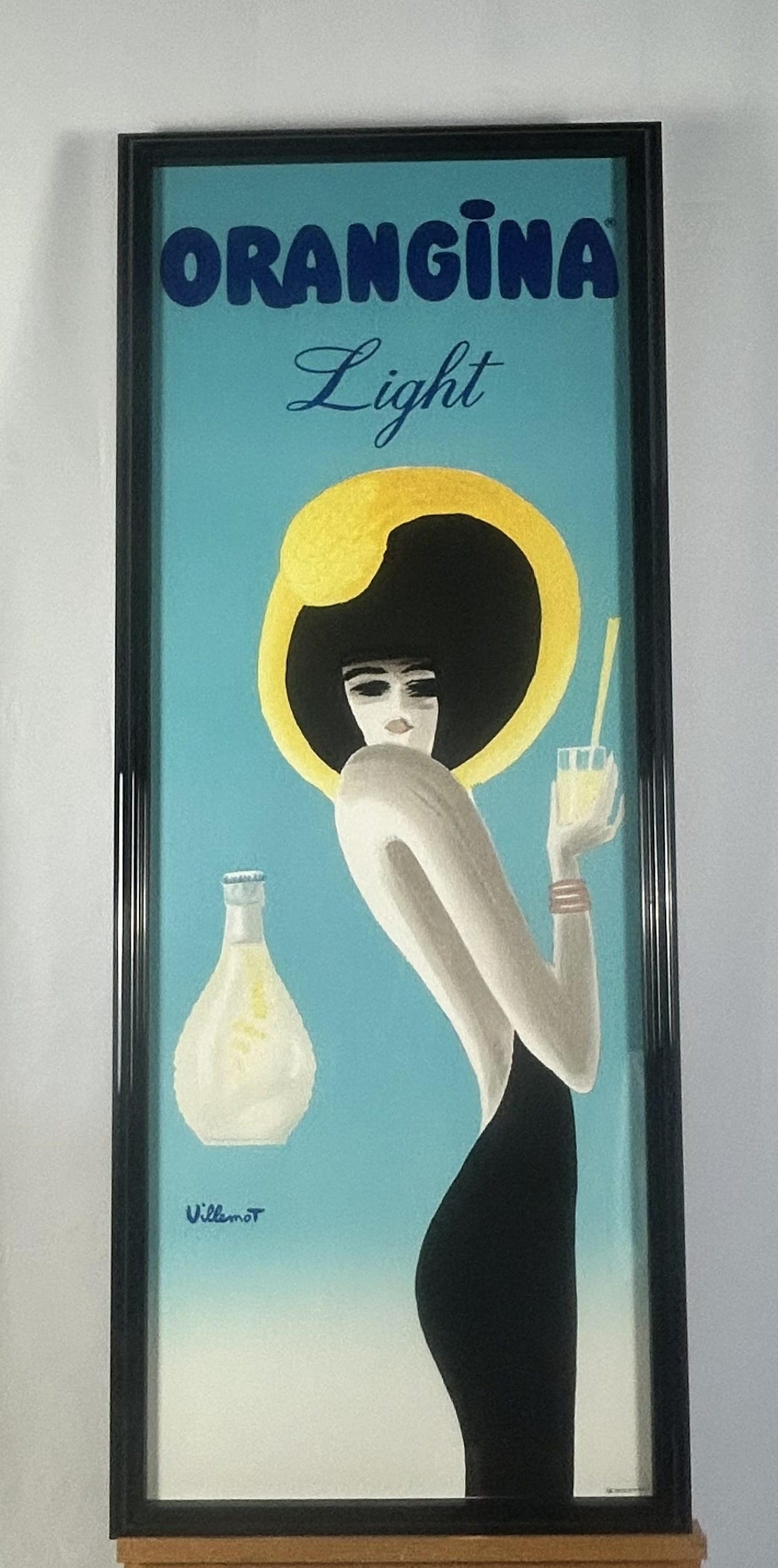 "Orangina Light" c1988 French Beverage Advertising Poster, Bernard Villemot: This is a c1988 Orangina Light French advertising poster by the celebrated graphic artist Bernard Villemot, showcasing the unmistakable elegance and refined minimalism that defined his career. With it
