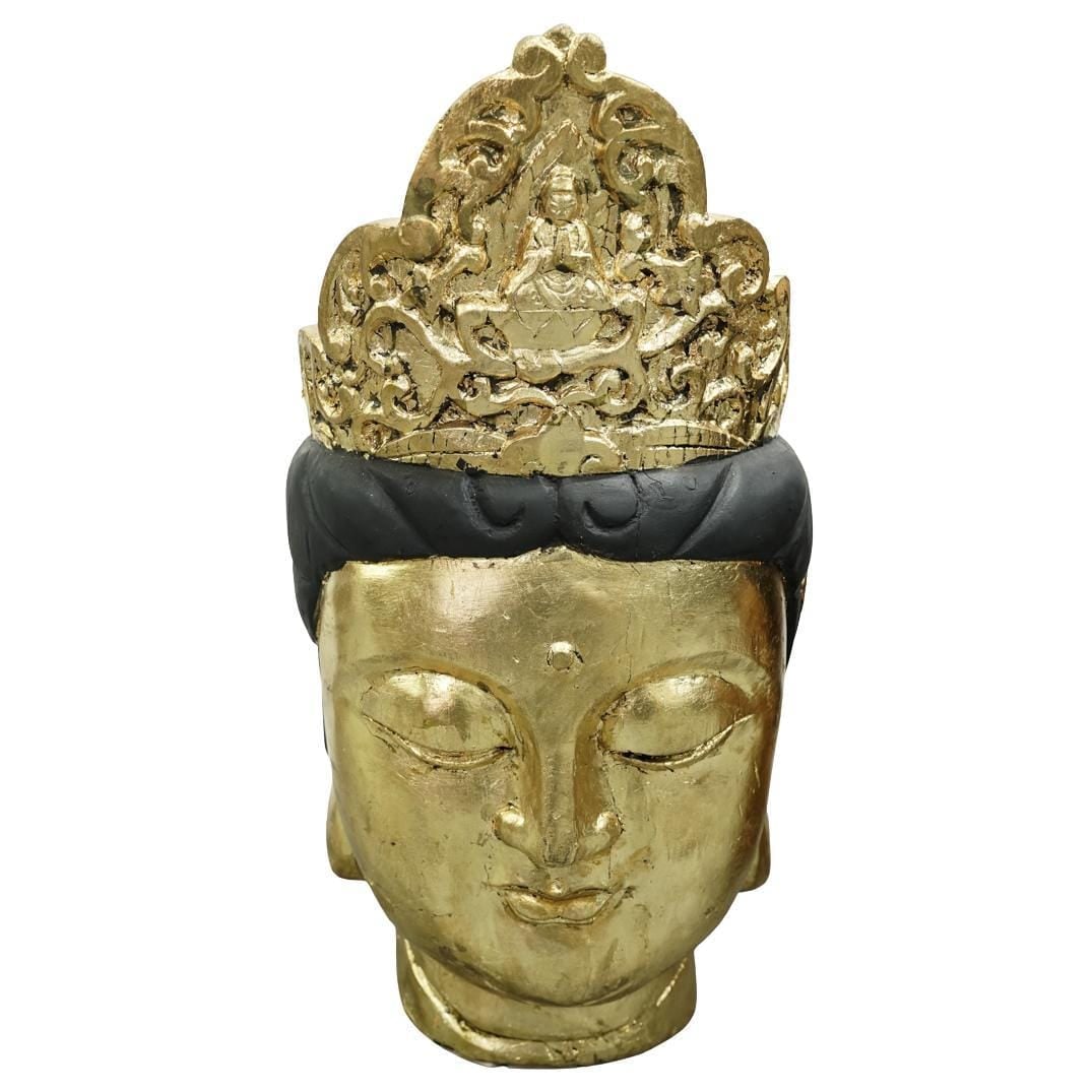 Indonesian Gilt Wood Buddha Heads Statuary # 1 (1 of 2)