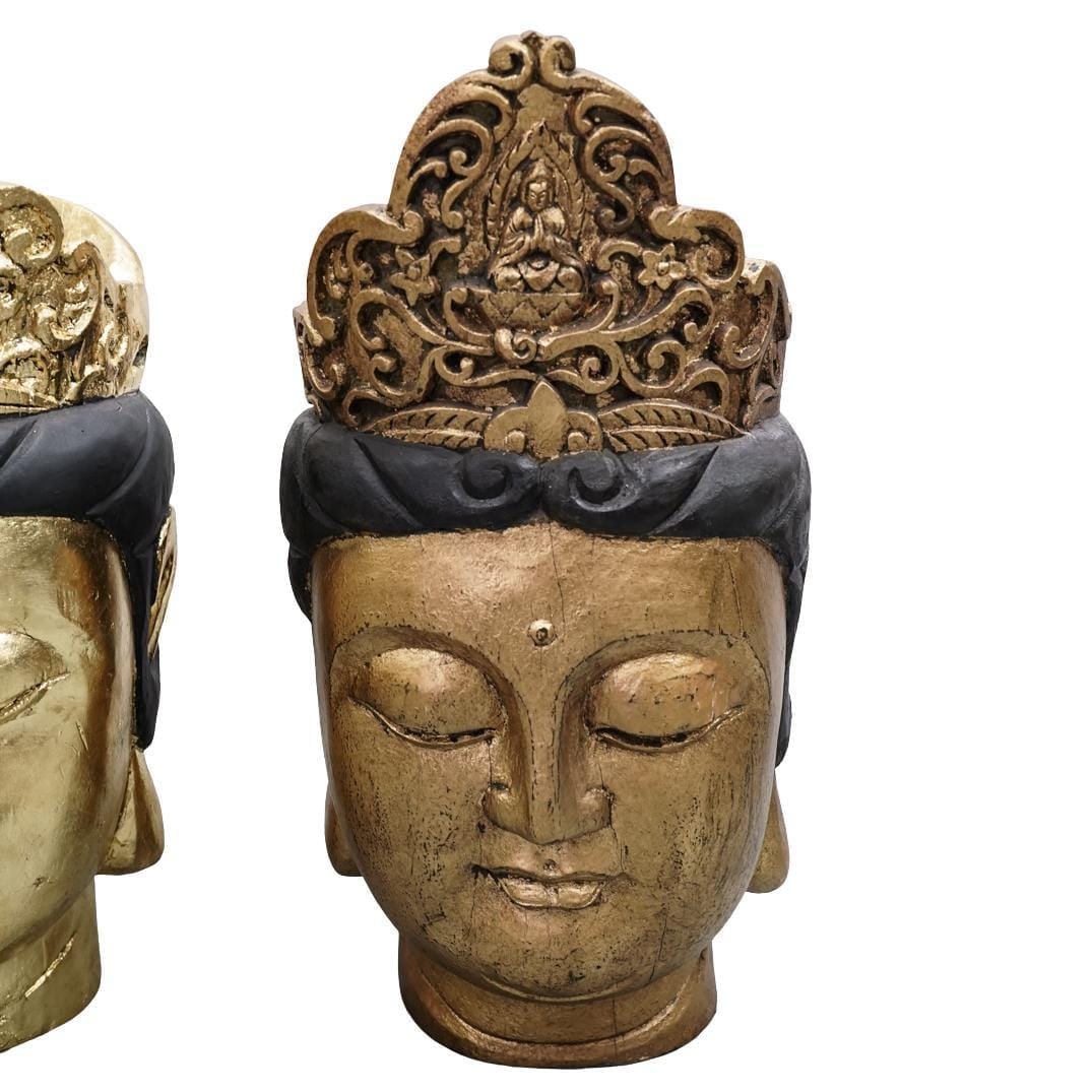 Indonesian Gilt Wood Buddha Heads Statuary # 2 (1 of 1)