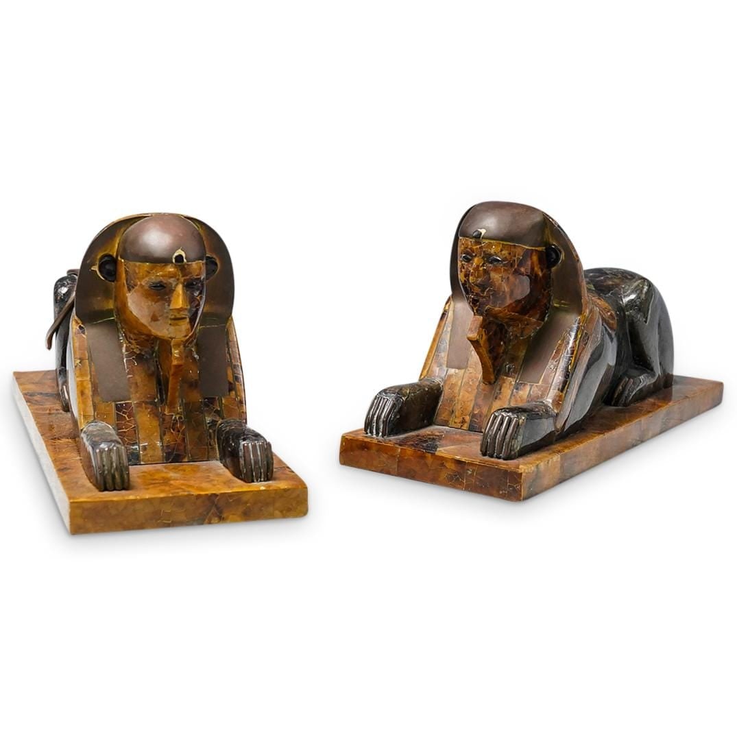 Pair of Maitland Smith Tessellated Egyptian Revival Style Sphinxes (1 of 7)