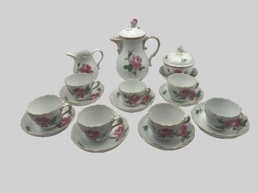 Meissen Porcelain "Pink Rose" Coffee Set