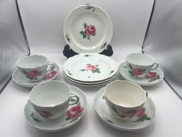 Meissen Porcelain "Pink Rose" Tea Set