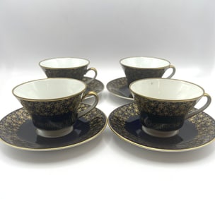 Set of Four Weimar Porcelain Kobalt Tea Cups & Saucers