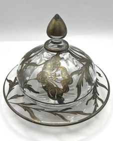 Silver Overlay Crystal Candy Bowl