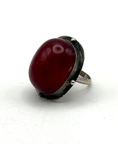 Silver & Red Amber Oriental Ring & Earrings