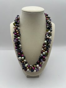 Multicolor Silver & Pearl Statement Necklace