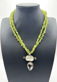 Citrine & Peridot Statement Necklace w/ Mother of Pearl