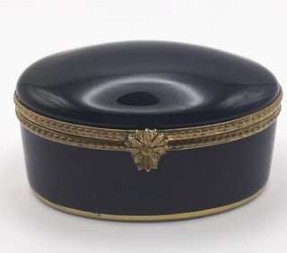Limoges Cobalt Blue & Gold Oval Trinket Box