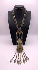 Vintage Turkman Tribal Silver & Red Amber Necklace