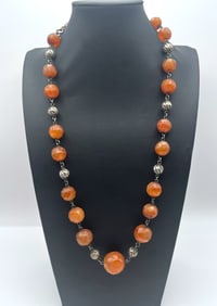 Vintage Silver Carnelian Bead Necklace