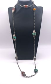 Vintage Silver Carnelian & Turquoise Necklace
