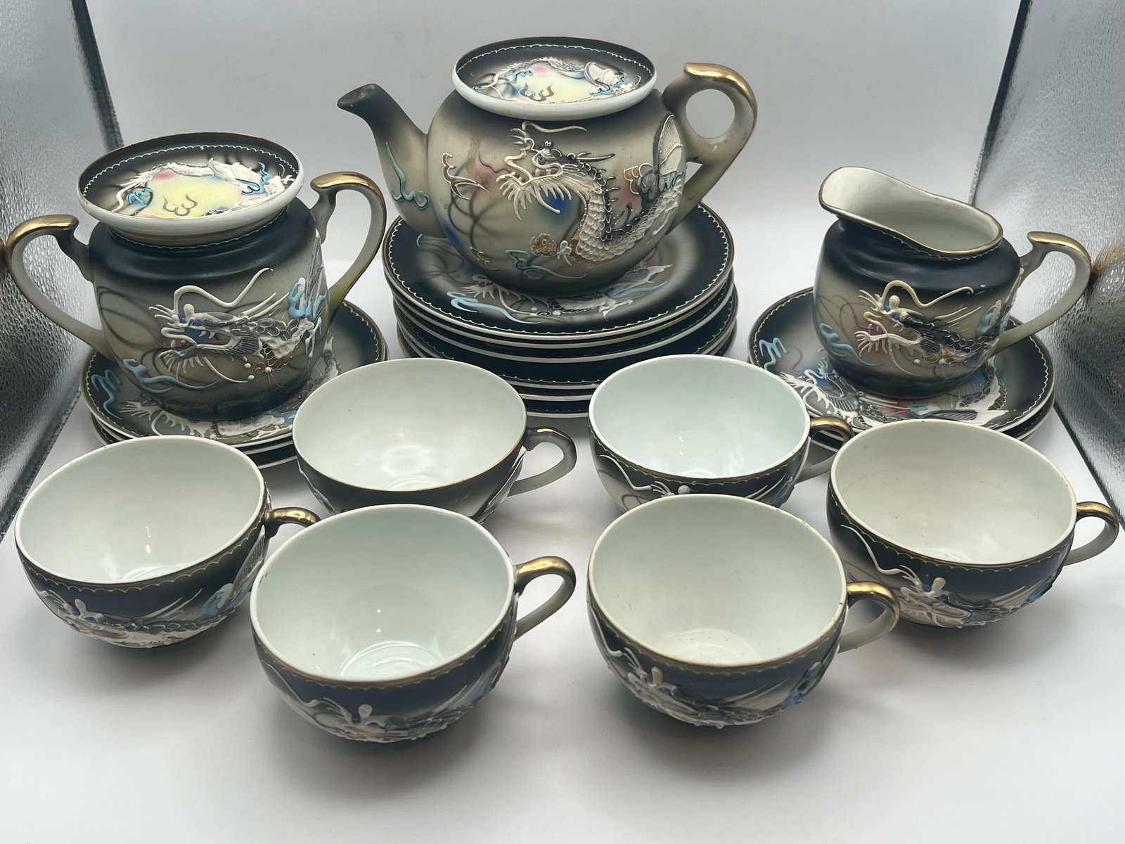 Geisha Girl "Dragonware" Moriage Tea Set (1 of 5)