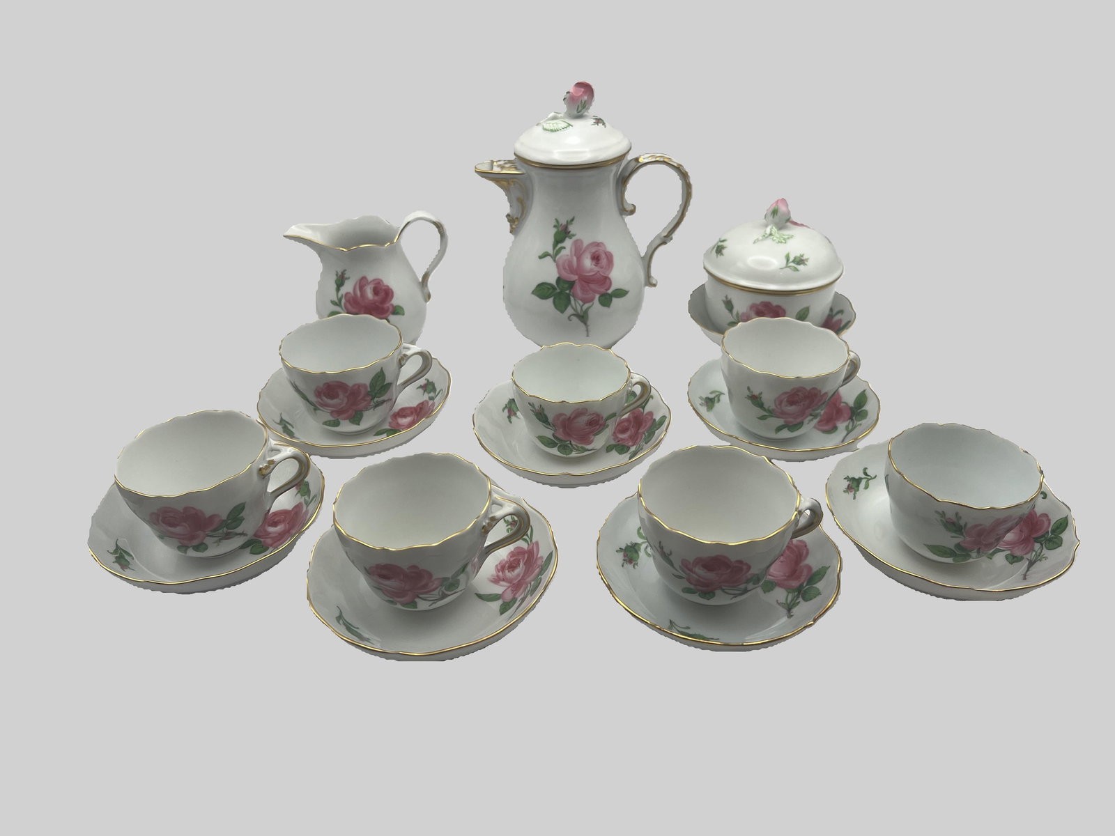 Meissen Porcelain "Pink Rose" Coffee Set (1 of 7)