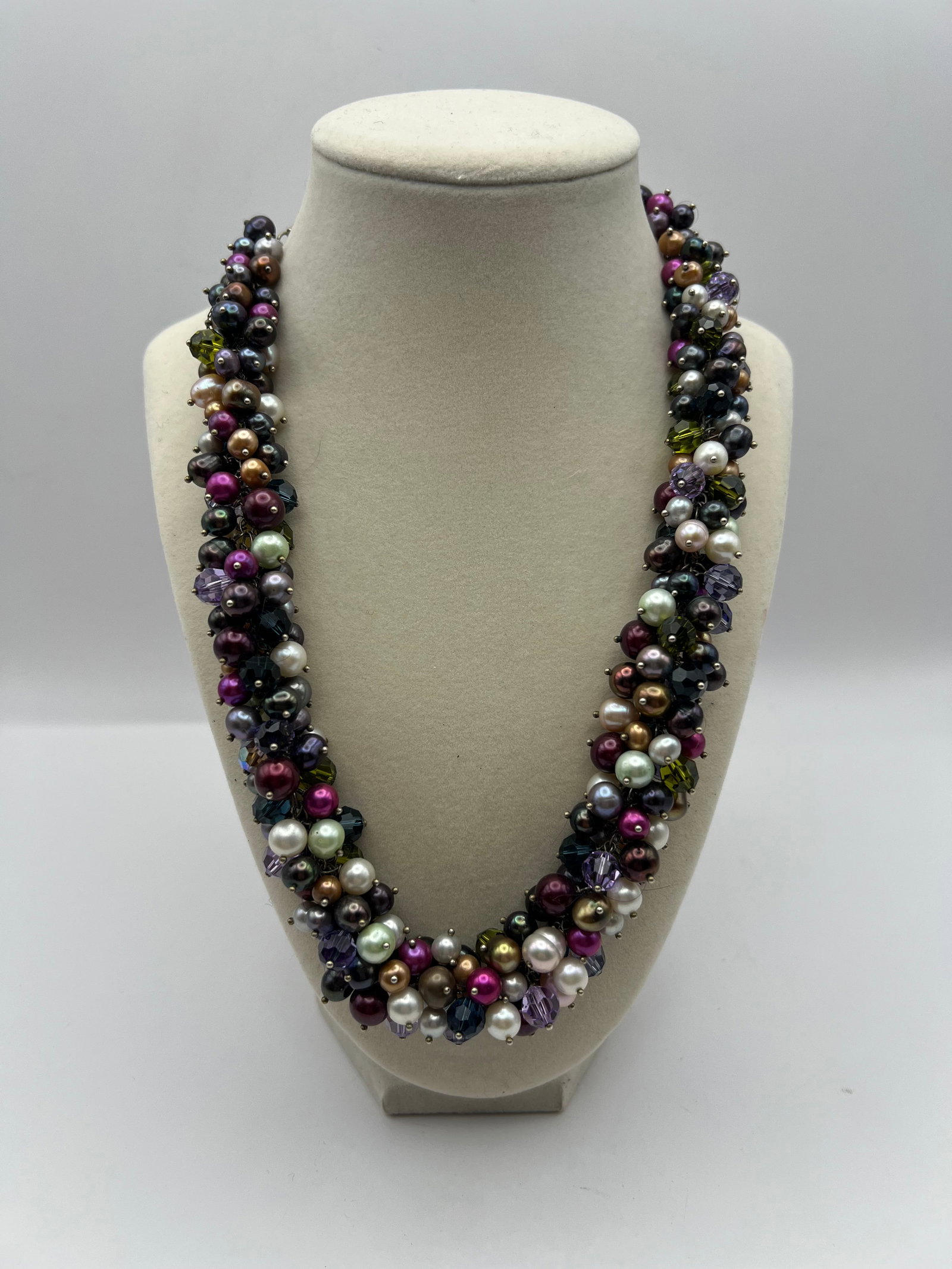 Multicolor Silver & Pearl Statement Necklace (1 of 5)