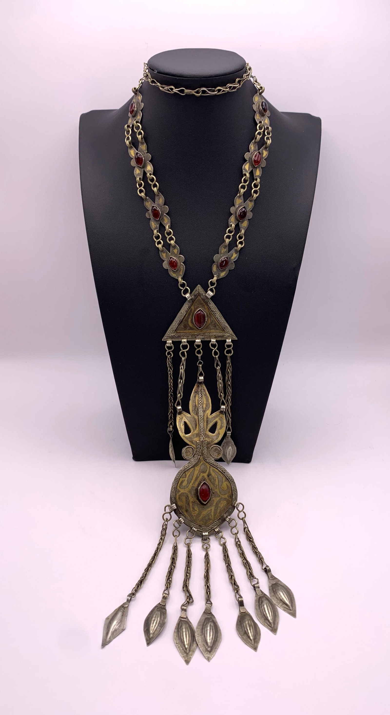 Vintage Turkman Tribal Silver & Red Amber Necklace: Vintage Turkman tribal necklace. Made with silver and red amber.