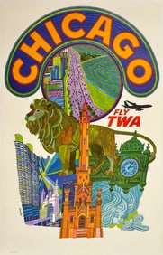 Fly TWA Chicago, David Klein Travel Poster
