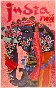 Fly TWA India, David Klein Travel Poster