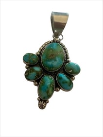 Old Pawn Navajo Sonoran Mountain Turquoise & Sterling Silver Pendant