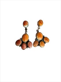 Old Pawn Navajo Sterling Silver & Orange Spiny Cluster Dangle Earrings