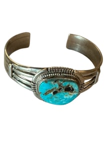 Old Pawn Kingman Turquoise & Sterling Silver Cuff Bracelet by J. Nelson