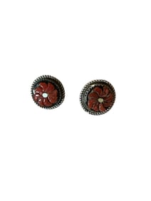 Old Pawn Zuni Coral, Mother of Pearl & Sterling Silver Cluster Stud Earrings stamped by the Artist