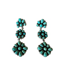 Old Pawn Kingman Turquoise & Sterling Silver Cluster Post Earrings stamped by the Artist