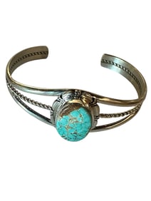 Old Pawn Turquoise and Sterling Silver Bracelet Signed and Stamped Sterling