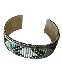 Old Pawn Multi-Stone Beaded and Sterling Silver Bracelet Signed