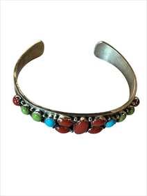 Old Pawn Multi-Stone and Sterling Silver Bracelet Signed and Stamped Sterling