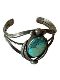 Old Pawn Multi-Stone Inlay and Sterling Silver Bracelet Signed and Stamped Sterling
