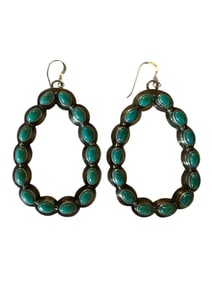 Handmade Old Pawn Turquoise & Sterling Silver & Turquoise Cluster Dangle Earrings
