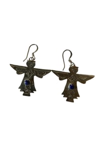 Navajo Lapis Thunderbird & Sterling Silver Wire Earrings