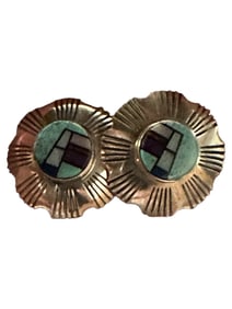 Navajo Multi- Stone Inlay & Sterling Silver Stud Earrings Signed and Stamped Sterling