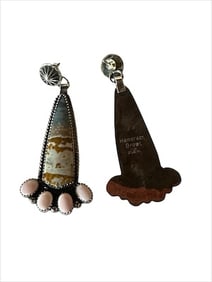 Navajo Multi-Stone & Sterling Silver Post Earrings Signed and Stamped Sterling